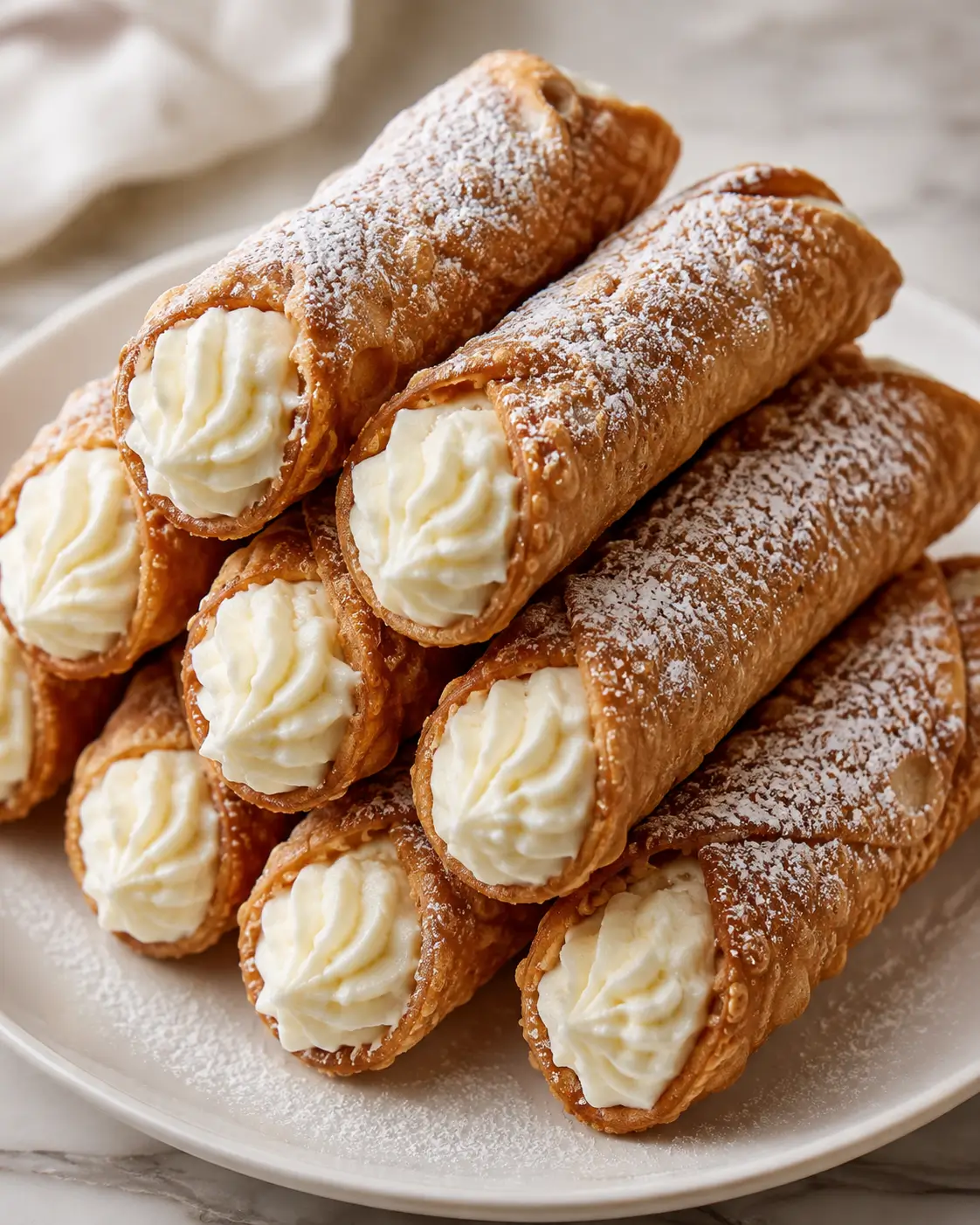 Classic cannoli filled with sweet ricotta and dusted with confectioners' sugar.