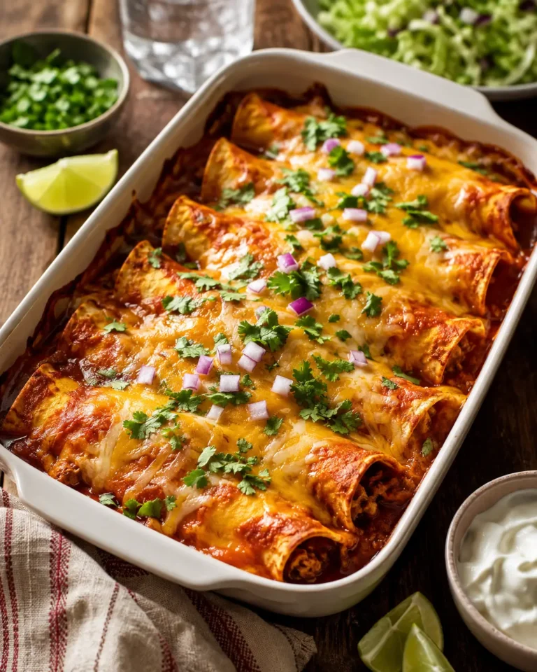 Classic cheese enchiladas topped with red sauce and melted cheese.