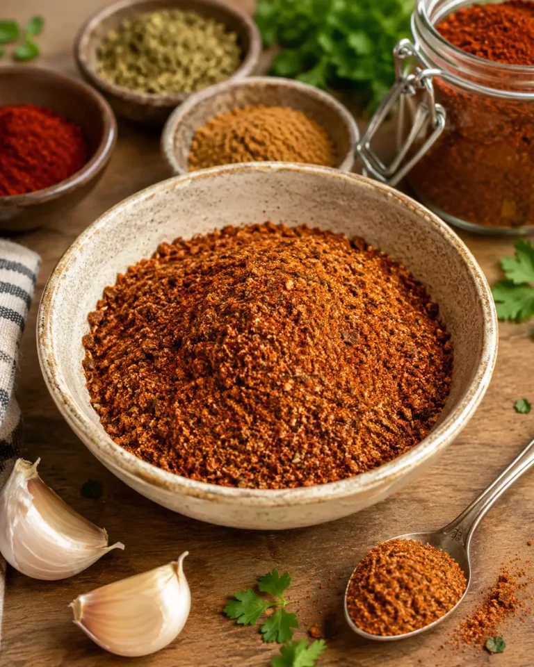Homemade taco seasoning blend in a small white bowl.
